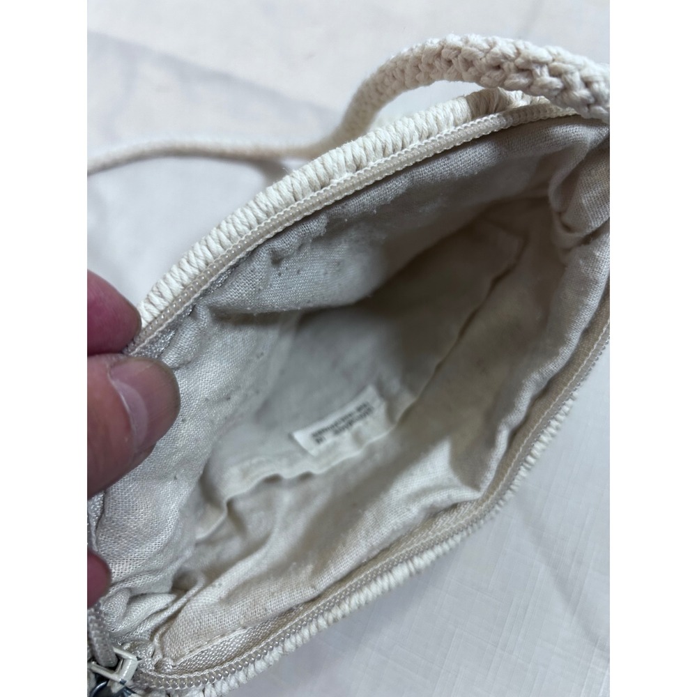 Handmade Macrame Crossbody Bag Small Cream Wood Bead Boho Women - Picture 6 of 7